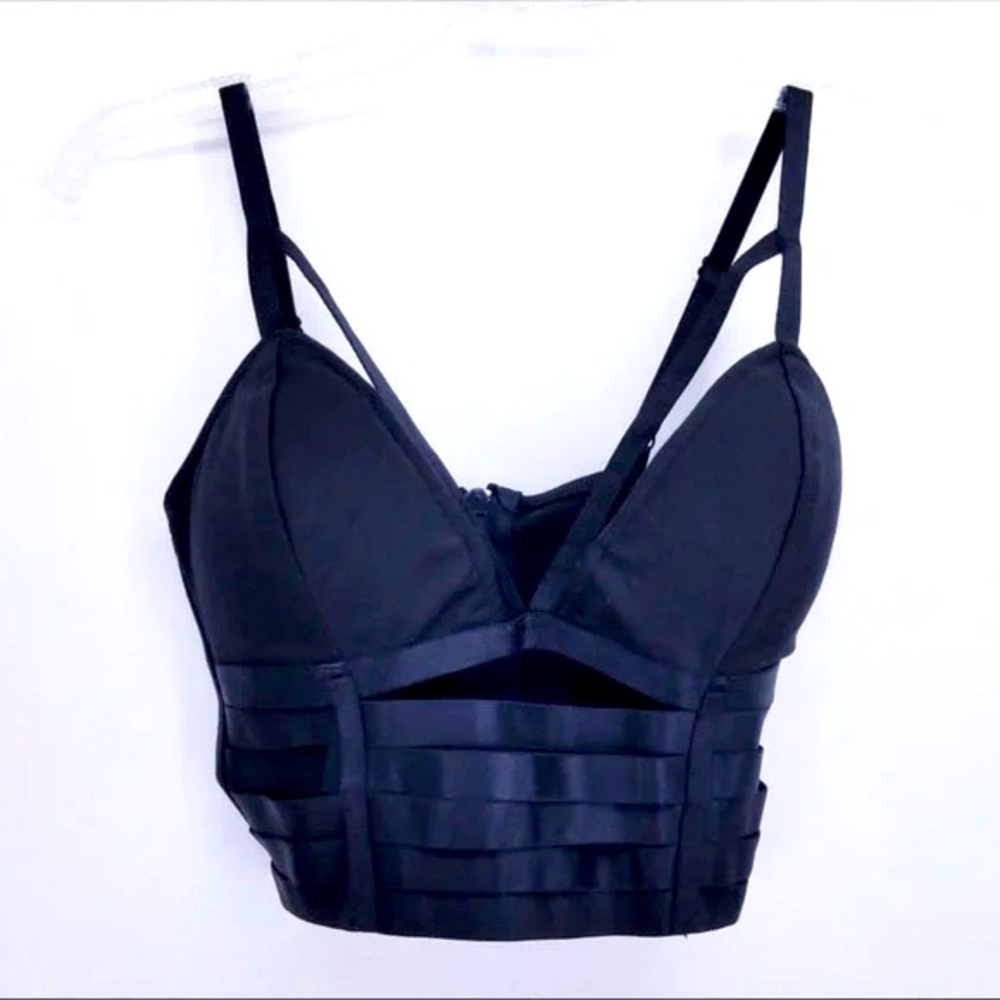 Charlotte Russe M Bandage/Caged V Neck Corset/Bustier Crop Top